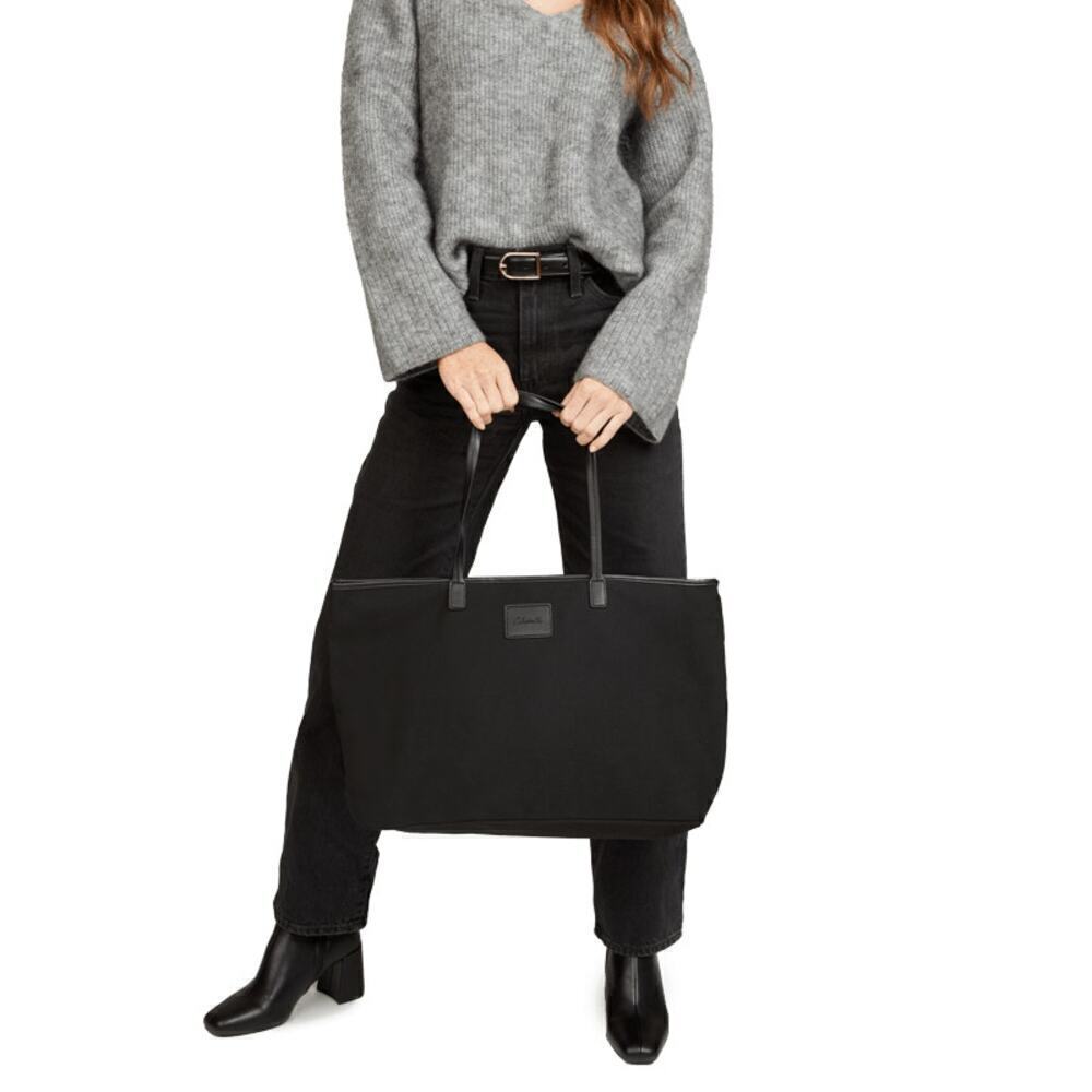 Cleobella Black Canvas Tote Faux Leather Straps 22" X 12" NWOT